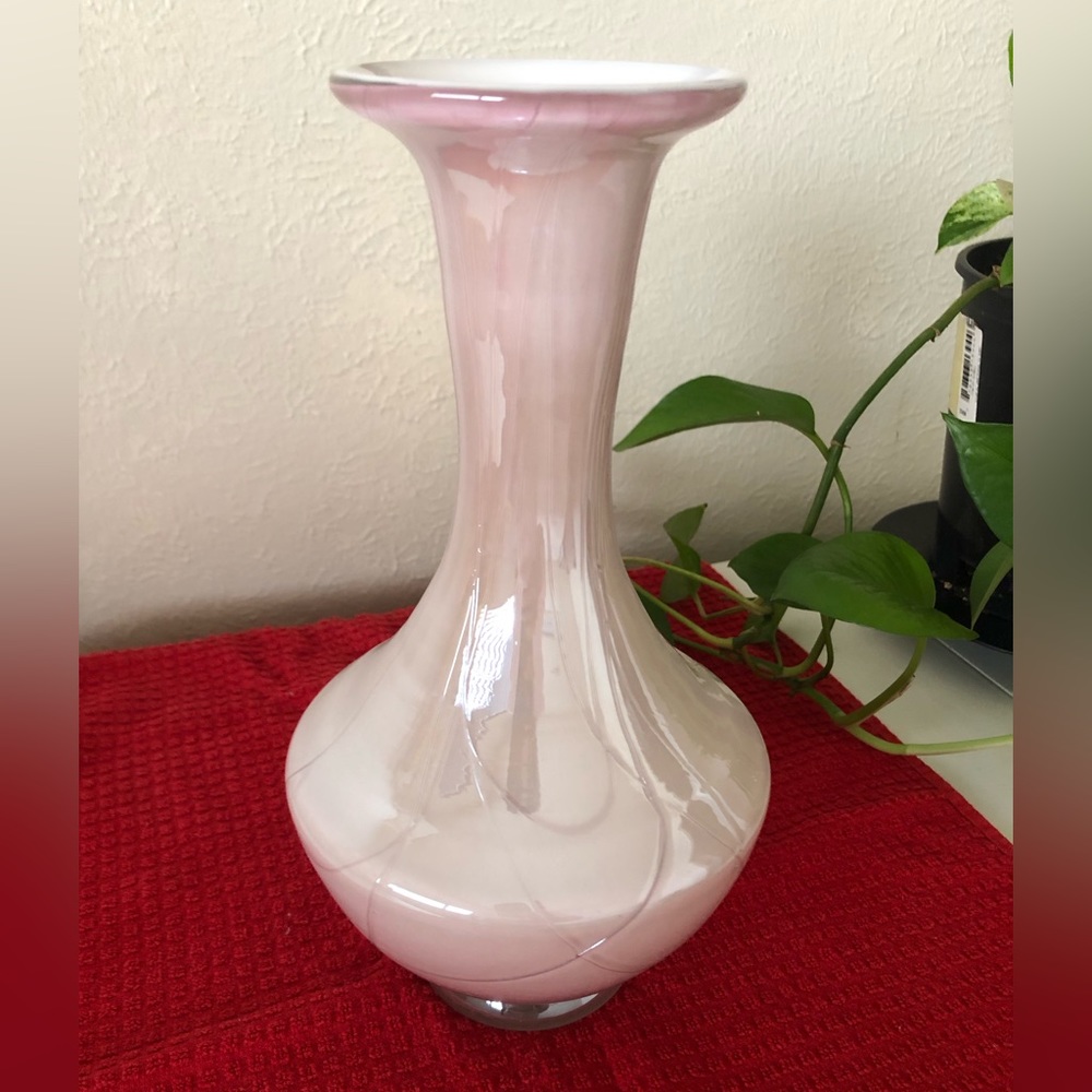 Vintage Pink Iridescent Luster Art Glass Vase